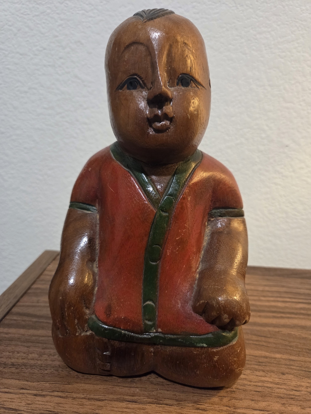 Hand-Carved Wooden Boy: Asain Folk Art Figurine